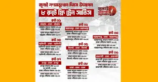 জুলাই গণঅভ্যুত্থান দিবস উদযাপন, ৮ রুটে ফ্রি ট্রেন সার্ভিস